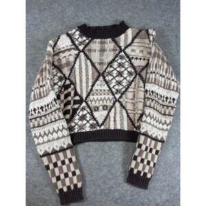 VINTAGE 90s Tiara Sweater Womens Large Beige Geometric Pullover Cozy Knit Retro